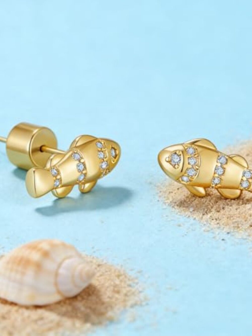 New - Dainty Studā Earrings for Women 14K Gold Plated Trendy Fish Studs Cubic